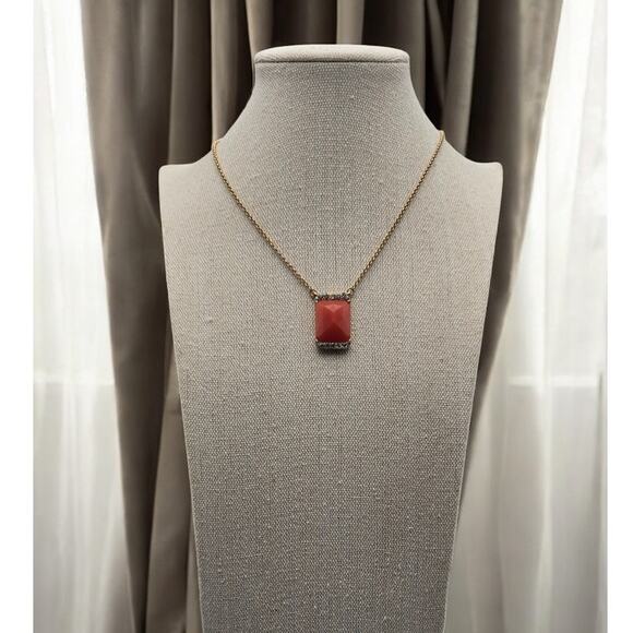 Red Coral and Rhinestone Vintage Signed Monet Pendant Necklace - Picture 1 of 6